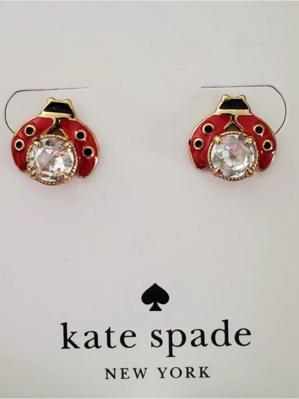 New Kate Spade Ladybug Crystal Enamel Stud Earrings - Red & Black